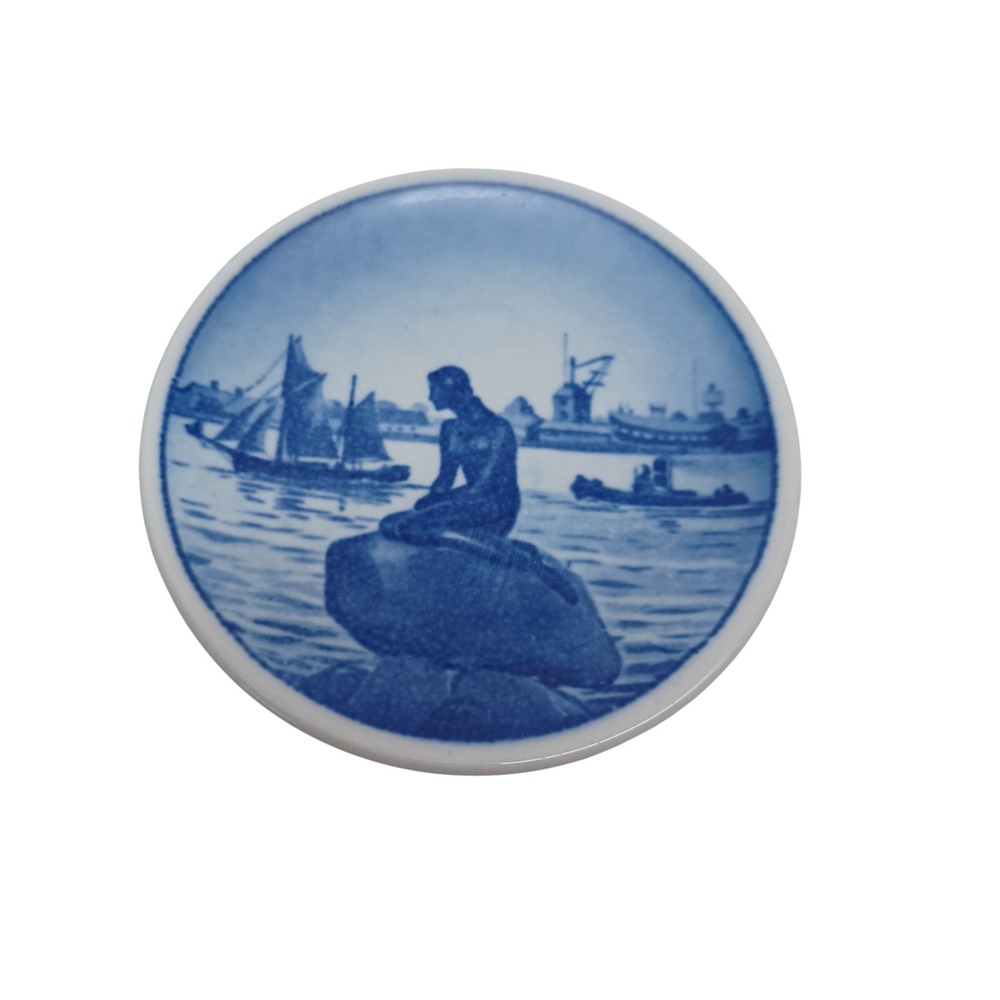 Royal Copenhagen Langelinie Little Mermaid Miniature Plate 2-2010 Blue White 3"